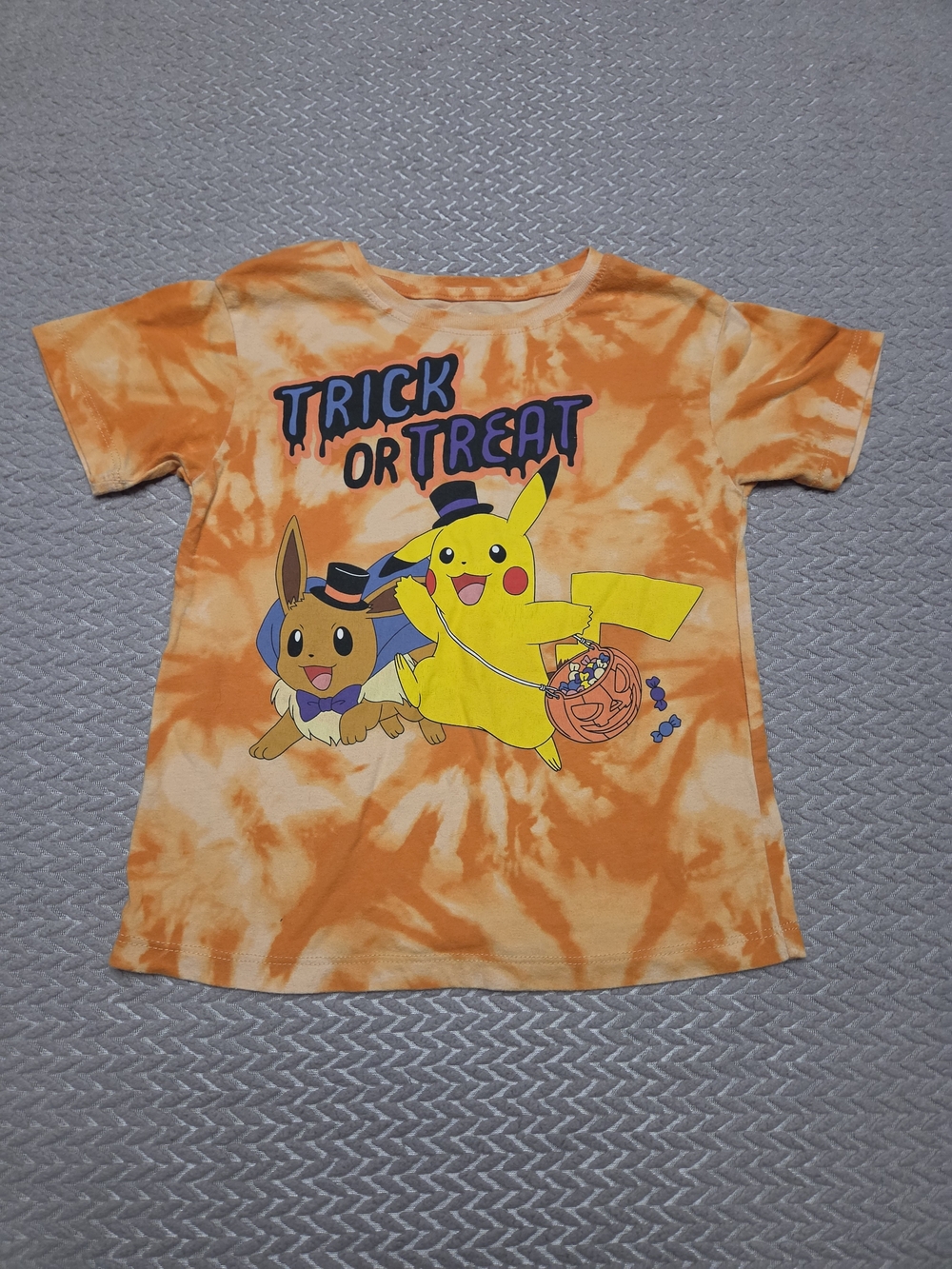 Pokemon Orange Tie-Dye 'Trick or Treat' Pikachu & Eevee Tee